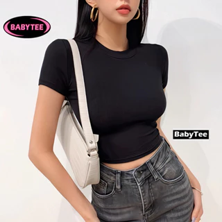 Áo Croptop TAY NGẮN CỔ TRÒN TRƠN Nữ trơn ôm body chất tốt BABYTEE, Áo CRT kiểu nữ ôm thun gân mềm mát