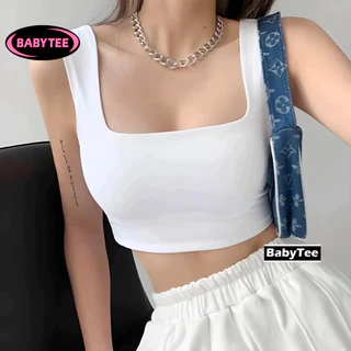 Áo Croptop SÁT NÁCH CỔ VUÔNG Nữ trơn ôm body chất tốt BABYTEE, Áo CRT kiểu nữ ôm thun gân mềm mát