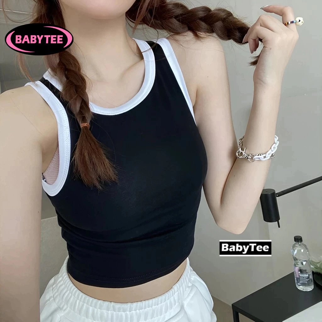 Áo Croptop BA LỖ VIỀN Nữ trơn ôm body chất tốt BABYTEE, Áo CRT kiểu nữ ôm thun gân mềm mát