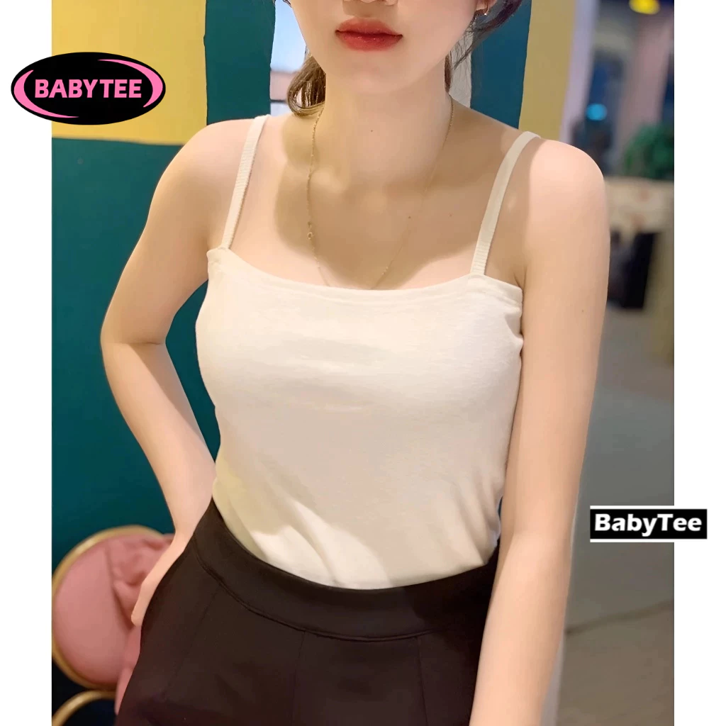 Áo Croptop HAI DÂY VẢI Nữ trơn ôm body chất tốt BABYTEE, Áo CRT kiểu nữ ôm thun cotton mềm mát