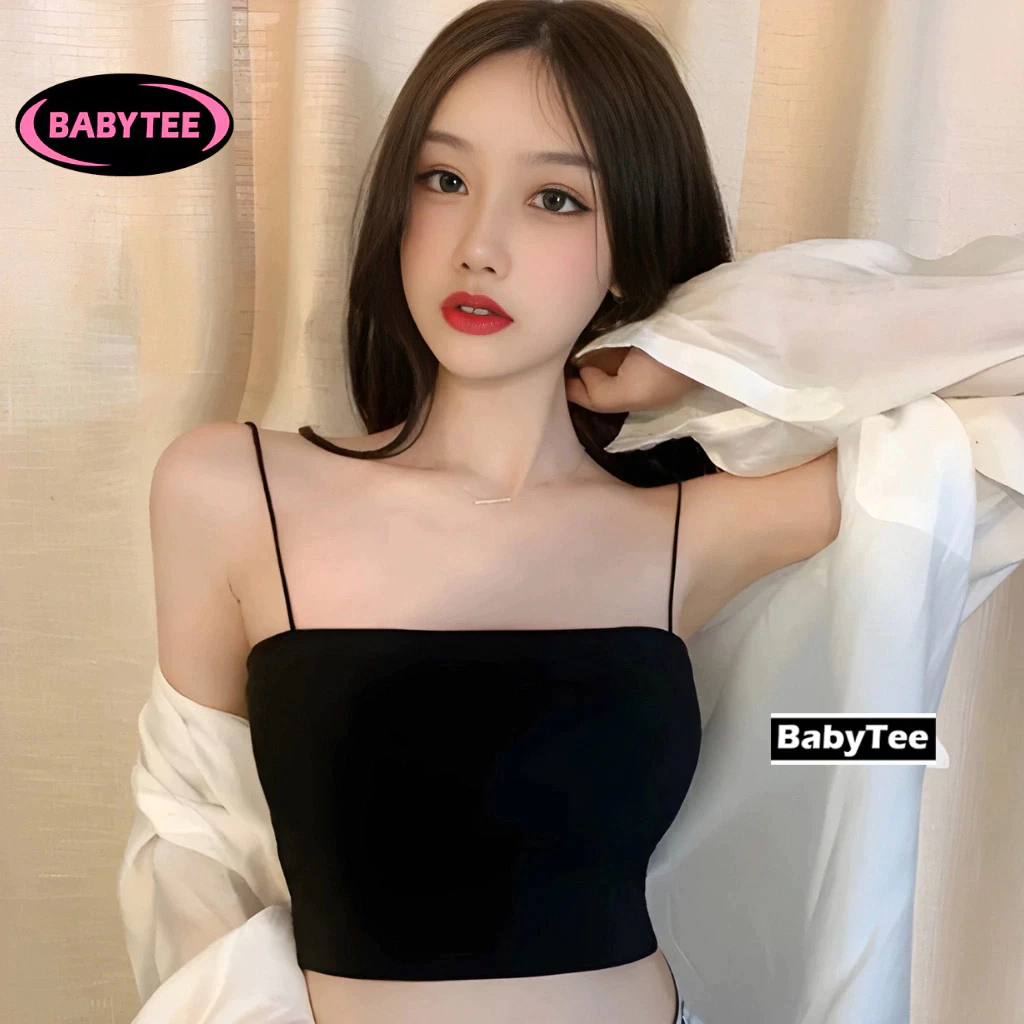 Áo Croptop HAI DÂY SỢI BÚN Nữ trơn ôm body chất tốt BABYTEE, Áo CRT kiểu nữ ôm thun gân mềm mát