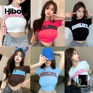 Áo Croptop Nữ GOODLUCK ôm body chất tốt, Áo CRT kiểu nữ hình in thun borip co dãn tốt HIBONG