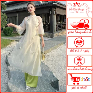 Áo dài cách tân thiết kế chất liệu tơ thêu đính kết cao cấp - Shop áo dài Thu Hà Silk - TH2421