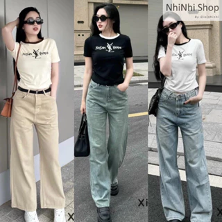 Áo thun ôm body dáng ngắn in chữ, Áo kiểu phối viền Croptop AT6551 - NhiNhi Shop