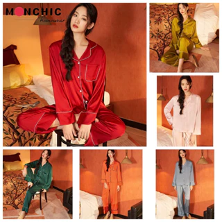 Pijama nữ lụa trơn cao cấp hàng nhập pyjama đồ mặc nhà cao cấp