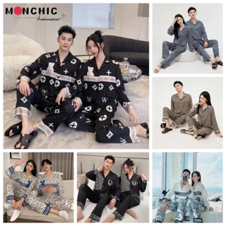 Đồ mặc nhà Pijama nam nữ lụa cao cấp đồ bộ đôi sang trọng đồ ngủ pyjama couple lụa trơn dài tay nhiều mẫu