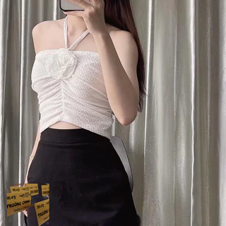 Áo ống nữ đính bông phom croptop rút dây mã 2