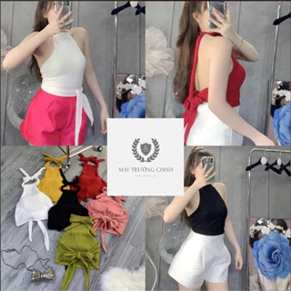 Áo Yếm Croptop Thun Cotton Hở Lưng Đi Biển Có Độn Mút Ngực Cột Buộc Dây Rời Áo Yếm Sát Nách Sexy