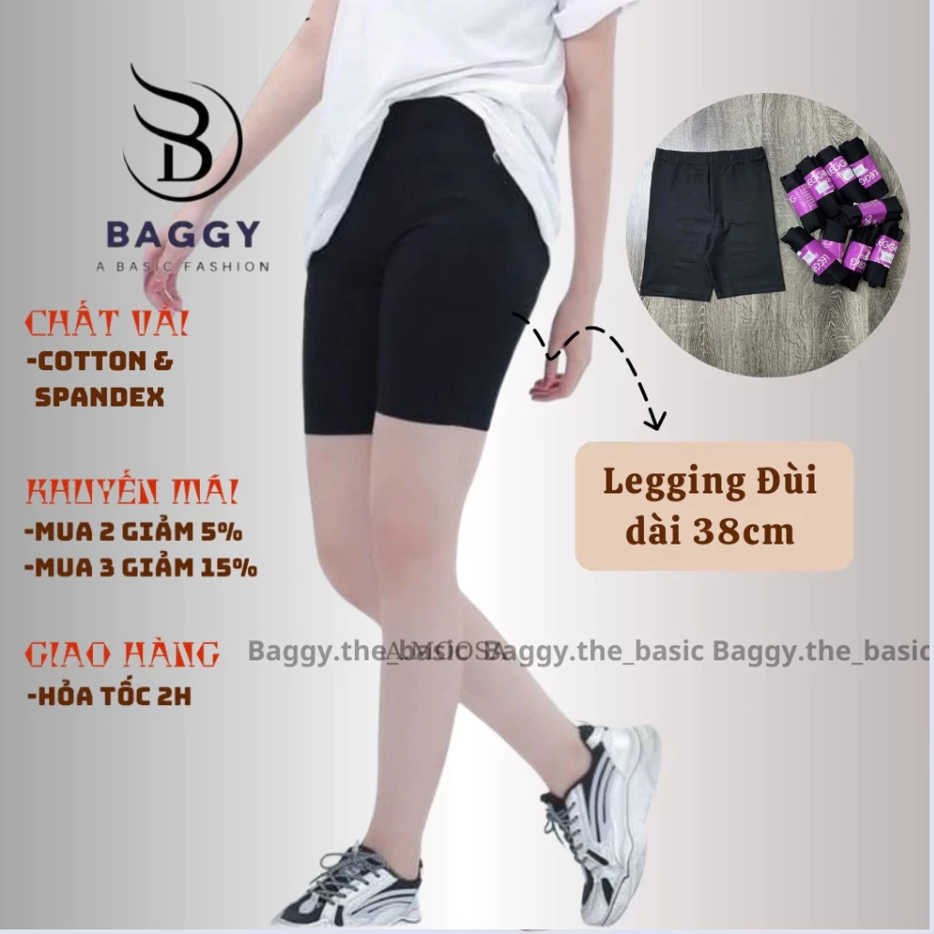 Quần legging nữ đùi lửng dài Baggy the basic thun cạp cao biker dáng ngố lưng thun bigsize tập gym yoga ELY002