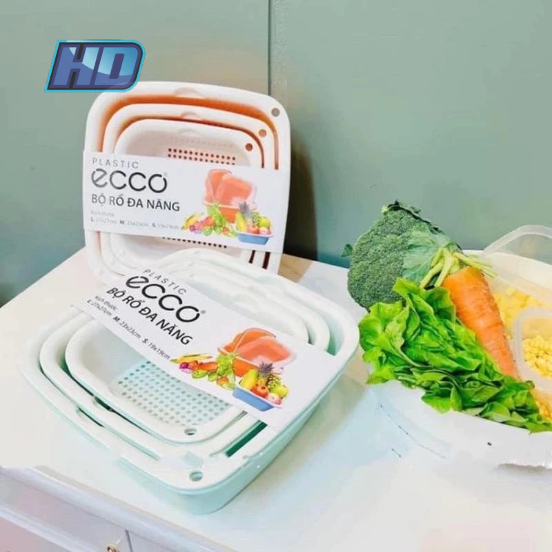 [Hàng Loại 1] Rổ nhựa đa năng 6 món kèm chậu Ecco Việt Nhật  đựng rau, hoa quả, đựng đồ
