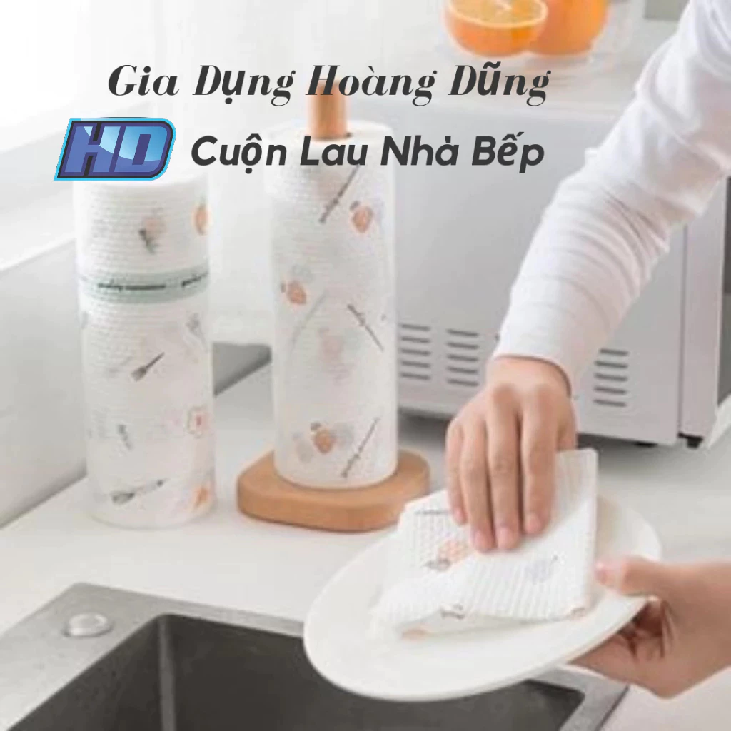 Cuộn giấy lau bếp, khăn khô lau bụi bẩn có thể giặt tái sử dụng , cọc gỗ quay khăn