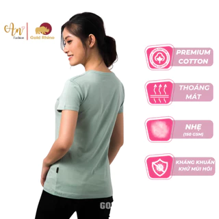 Áo Thun Cổ Tròn Tay Ngắn Dáng Ôm Khử Mồ Hôi Cả Ngày, 100% Cotton Hữu Cơ Màu Bạc Hà - Gold Rhino