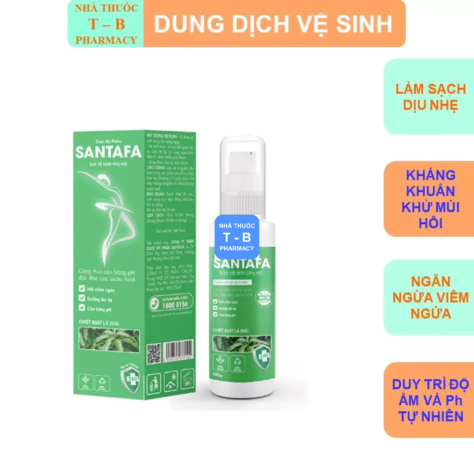 Dung dịch vệ sinh phụ nữ Santafa giảm viêm ngứa dưỡng ấm da cân bằng PH - Chai 100ml