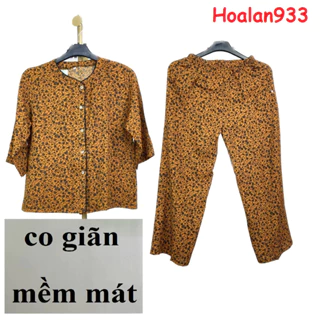 Bộ mặc nhà cho người già, dài tay, cài cúc, cực mềm mát k nhăn ms493