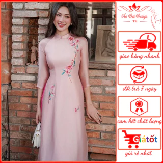 Áo dài cách tân thiết kế chất liệu tằm , họa tiết thêu cao cấp - Shop áo dài Thu Hà Silk - TH24034