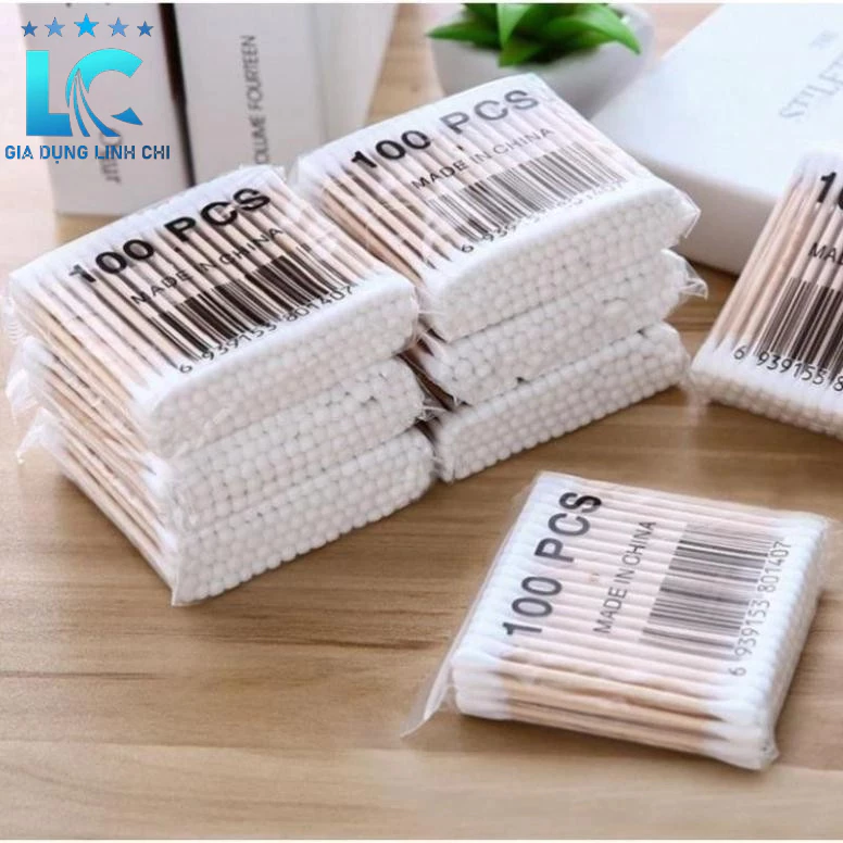 Túi 100c Bông Ngoáy Tai Vệ sinh tai Cán Gỗ