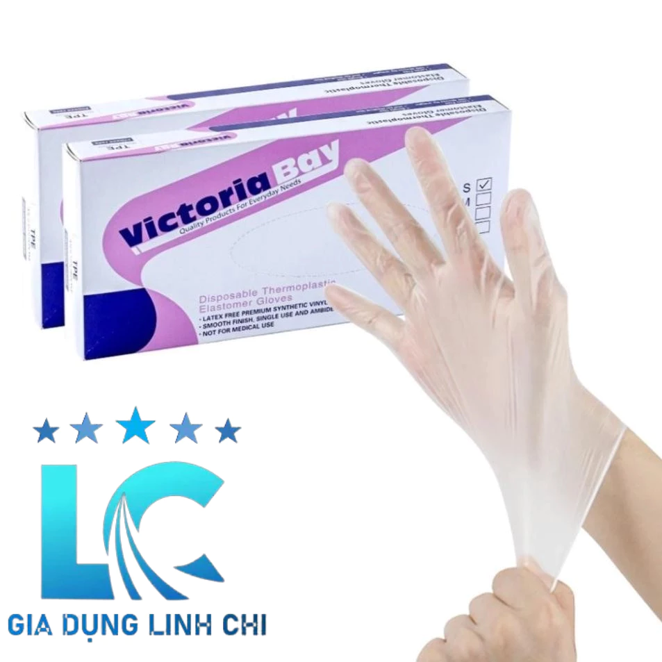 Hộp 100 găng tay nấu ăn siêu dai Victoria Bay làm bếp siêu dai chất liệu TPE không mùi chống nhăn