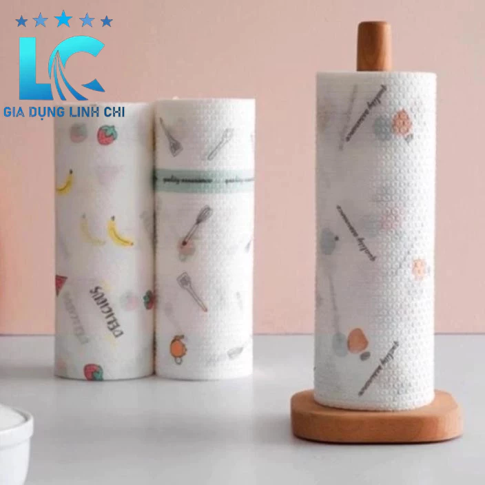 Cuộn giấy lau bếp, khăn khô lau bụi bẩn có thể giặt tái sử dụng , cọc gỗ quay khăn