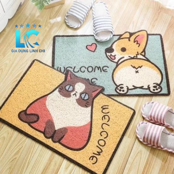 Thảm lau chân chống thấm nước in hình đông vật 3D siêu đáng yê nhiều mẫu mã (40x60cm)