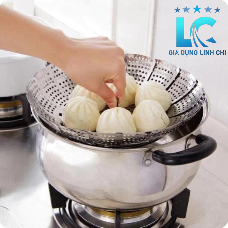 Rổ hấp Inox 304 gấp gọn, dùng hấp thực phẩm tiện lợi