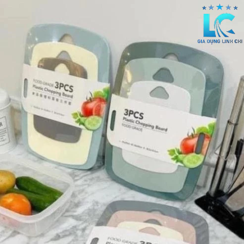 Set 3 Thớt Nhựa Kháng Khuẩn Chống Trơn Trượt Nhiều màu Hàng Cao Cấp