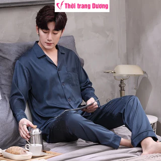 Bộ đồ ngủ pyjama nam dài tay vải lụa satin mềm mại, thoáng mát NG8754D - Thời Trang Dương