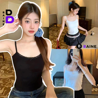 Áo Croptop HAI DÂY REN NƠ Chất Vải Thun Gân Kiểu Sexy Nữ, Áo Thun Ôm Body Phối Ren Đẹp Tôn Dáng