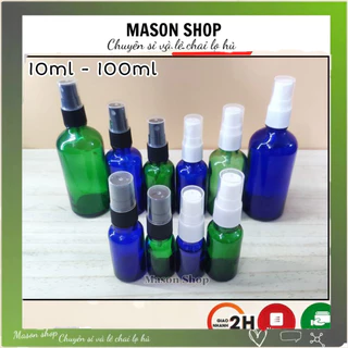 Chai Xịt Phun Sương Thủy Tinh 10Ml 20Ml 30Ml 50Ml 100Ml🍀Vỏ Bình Chai Lọ Chiết Mỹ Phẩm Xanh Dương/ Xanh Lá Nhỏ Dạng Xịt