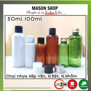 Lọ Chiết Mỹ Phẩm Nắp Bật/Nhôm/Vặn 50Ml/100Ml Vỏ Bình Chai Nhựa Pet Trắng/Nâu/Xanh