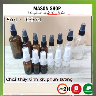 Chai Xịt Phun Sương Thủy Tinh 5Ml 10Ml 15Ml 20Ml 30Ml 50Ml 100Ml🍀Vỏ Bình Chai Lọ Chiết Mỹ Phẩm Trong/Nâu Nhỏ Dạng Xịt