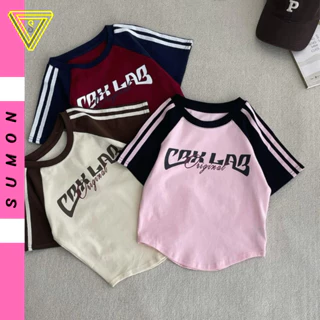 Áo Croptop Tay Ngắn Cổ Tròn Raglan CBX LAB ôm body chất tốt, Áo CRT kiểu vạt bầu phối sọc thun borip mềm mát - SUMON