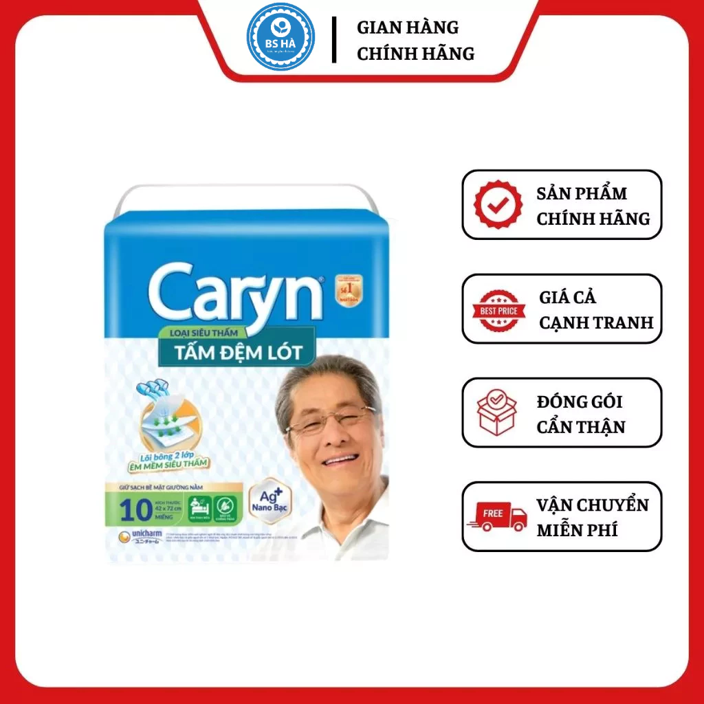 Tấm đệm lót Caryn bảo vệ chống trào, Miếng lót Caryn chống thấm cho người già siêu thấm hút dùng kèm tã dán