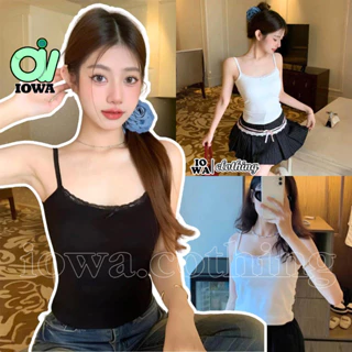 Áo Croptop HAI DÂY REN NƠ Chất Thun Gân Kiểu Trơn Sexy, Áo Thun Nữ Phối Ren Ôm Body Đẹp Tôn Dáng IOWA