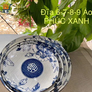 Bộ 2 Đĩa Họa Tiết Phúc Xanh - Đồ Sứ Decor, Dĩa Đựng Đồ Ăn, Tráng Men Cao Cấp, Dụng Cụ Bàn Ăn Cao Cấp