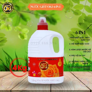 [CAN 4KG (ĐỎ) GIẶT TAY+GIẶT MÁY] Nước Giặt Oki 6in1 Chính Hãng Đậm Đặc, Lưu Hương Dài Lâu, Mùi hương nước hoa Comfor