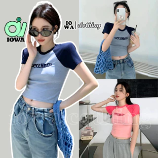 Áo Croptop SECEN DOOO Chất Thun Borip Kiểu In Hình Sexy Raglan,  Tay Ngắn Cổ Tròn Nữ Ôm Body Đẹp Tôn Dáng IOWA