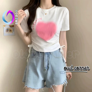 Áo Croptop Nữ TIM ROMANTIC DÂY RÚT Ôm Body, Áo Thun Croptop Sexy Chất Thun Borip In Hình OWL CORNER