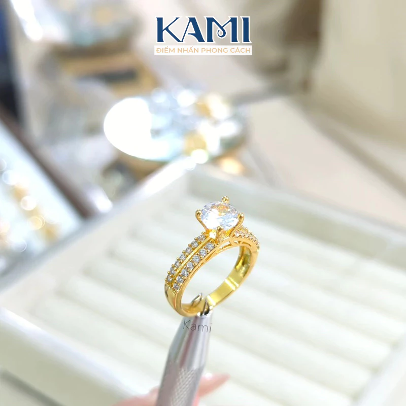 Nhẫn hột cao mạ vàng đá tấm cz nhân tạo siêu sáng Kami trang sức sỉ N431
