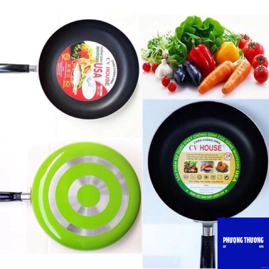 Chảo Xanh Chống Dính Hợp Kim Nhôm CV HOUSE - Đủ Cỡ 18, 20, 22, 24, 26, 28, 30, 32Cm - Hàng VNXK