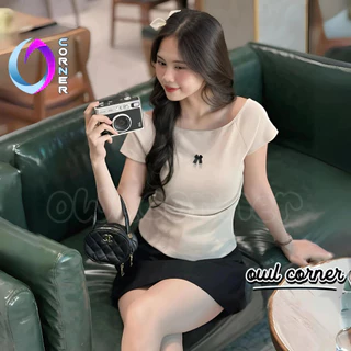 Áo Croptop TAY NGẮN TRỄ VAI NƠ Thun Borip Kiểu Sexy Nữ, Áo Thun Ôm Body Đẹp OWL CORNER