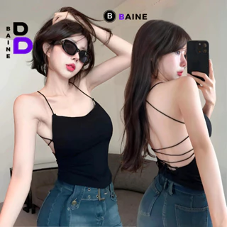 Áo Croptop HAI DÂY ĐAN DÂY LƯNG Có Mút Ngực Ôm Body Nữ, Áo Thun Crt Kiểu Sexy Chất Gân Đẹp BAINE