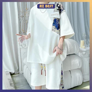 Bộ Cộc Tay Nam Mùa Hè Chất Tổ Ong Co Dãn, Bộ Mặc Nhà UNISEX Thêu Hoạ Tiết Ngực Năng Động - AZ.BEST