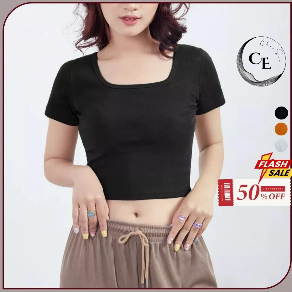 Áo croptop Choosee cổ vuông nữ thun ôm body tanktop 3 lỗ crt cộc tay kiểu màu đen trắng tím nâu hồng CHS218