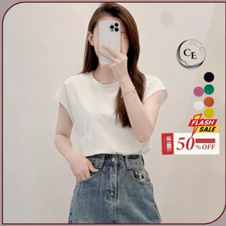 Áo phông nữ Choosee cộc tay hến kiểu thun form rộng vải cotton màu trắng đen xanh cam phong cách năng động CHS210