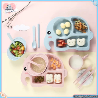 Bộ đồ ăn trẻ em hoạt hình dễ thương bằng silicon sáu món cấp thực phẩm (không chứa BPA)