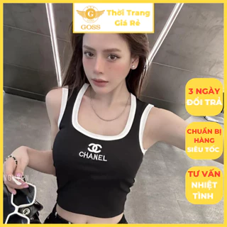 Áo Ba Lỗ Nữ Freesize Đệm Mút Ngực Dáng Ngắn Cổ Vuông Logo Xà Leo GOSS GA194 Áo Croptop Nữ Sát Nách Không Tay Dạo Phố Hè