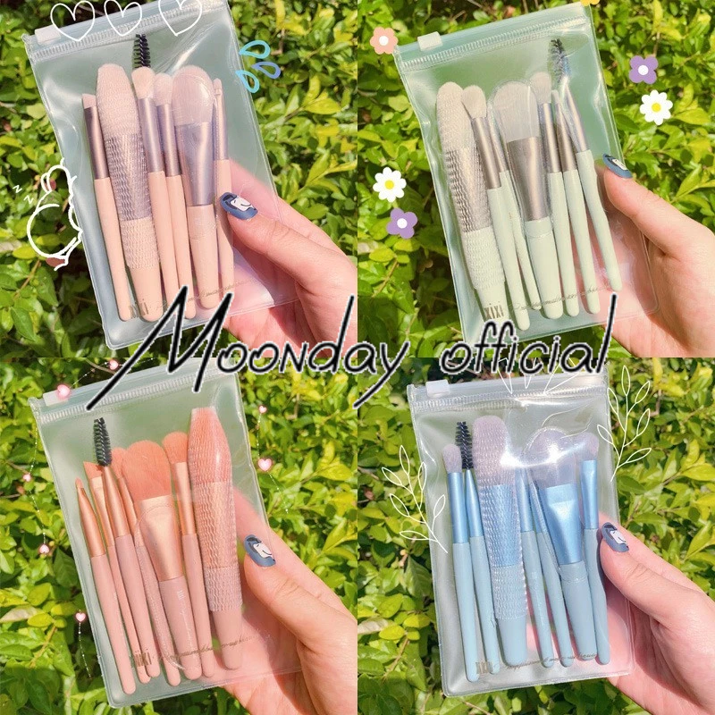 Bộ cọ trang điểm 8 cây vintage dễ thương tiện lợi kèm túi zip