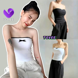 Áo ỐNG PHỐI VIỀN REN NƠ form ôm body, Áo thun sexy chất thun gân đẹp TOVEE