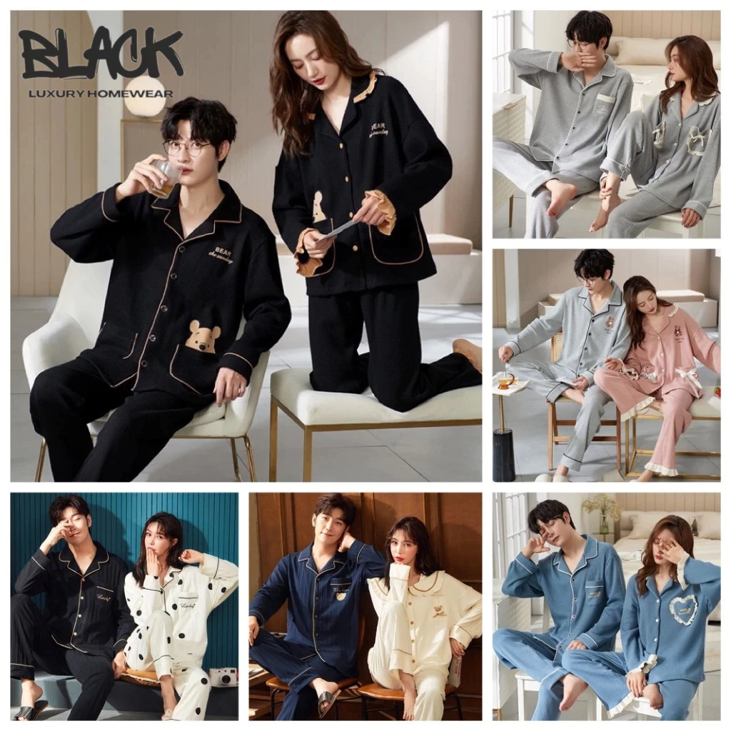 Đồ mặc nhà đôi cotton mát cao cấp BLACK HOMEWEAR pyjama đồ bộ nam nữ cotton mềm đồ ngủ cho cặp đôi quà tặng sang trọng