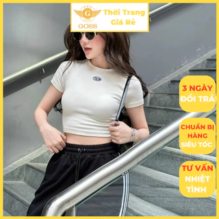 Áo Croptop Nữ Cổ Tròn Logo Chữ D Sexy Cá Tính Trẻ Trung GOSS GA92 Áo Thun Nữ Dáng Ngắn Ôm Tôn Dáng Freesize Hottrend Hè